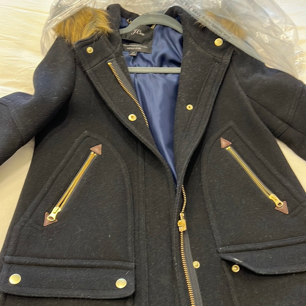 Jcrew coat navy blue with removable hood